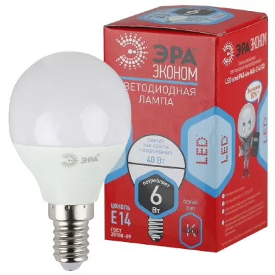 Лампочка светодиодная ECO LED Р45-6W-840-E14 ECO LED P45-6W-840-E14 R ЭРА