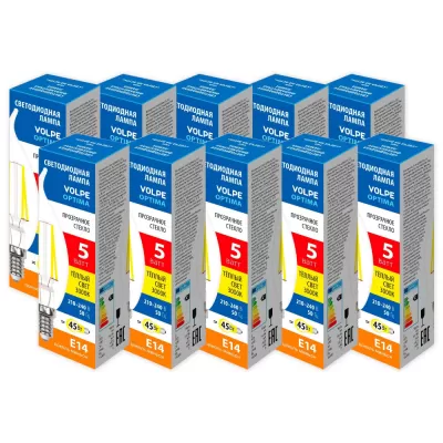 Лампочка светодиодная Optima Филамент LED-CW35-5W/3000K/E14/CL/SLF Набор из 10штук Volpe