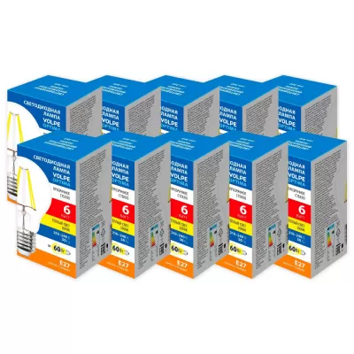 Лампочка светодиодная Optima Филамент LED-A60-6W/3000K/E27/CL/SLF Набор из 10штук Volpe