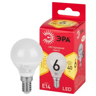 Лампочка светодиодная  LED P45-6W-827-E14 R ЭРА
