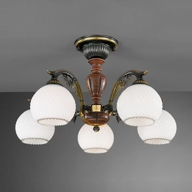 Стеклянная потолочная люстра 8630 PL 8630/5 белая форма шар Reccagni Angelo Стеклянная потолочная люстра 8630 PL 8630/5 белая форма шар Reccagni Angelo