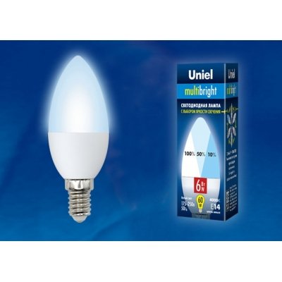 Лампочка светодиодная  LED-C37-6W/NW/E14/FR/MB PLM11WH картон Uniel