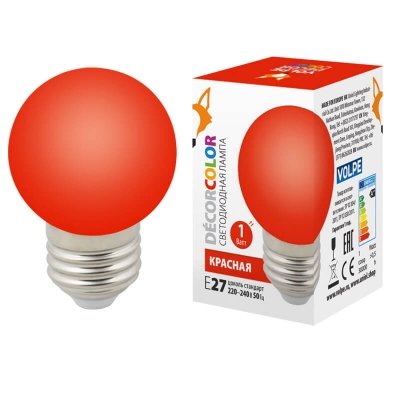 Лампочка светодиодная  LED-G45-1W/RED/E27/FR/С Volpe