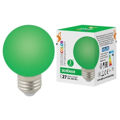 Лампочка светодиодная  LED-G60-3W/GREEN/E27/FR/С Volpe