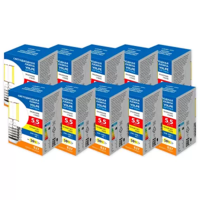 Лампочка светодиодная Optima Филамент LED-G45-5,5W/3000K/E27/CL/SLF Набор из 10штук Volpe