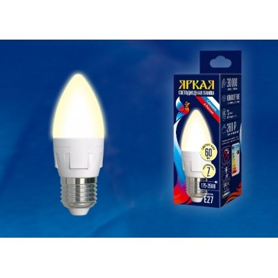 Лампочка светодиодная  LED-C37 7W/WW/E27/FR PLP01WH картон Uniel