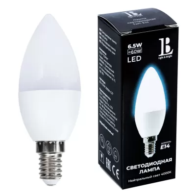 Лампочка светодиодная  E14-6,5W-4000К-C37_lb L&B